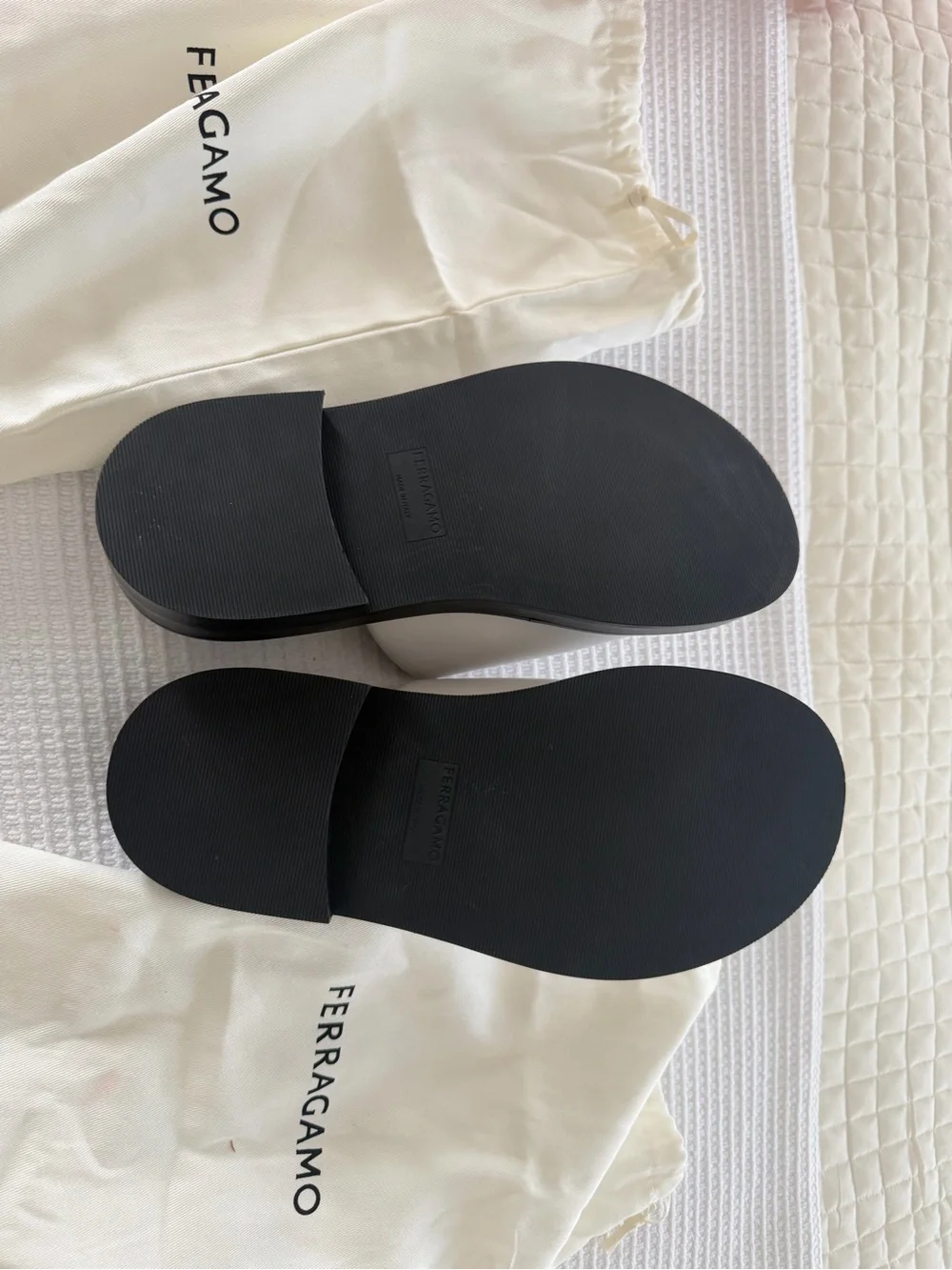 Salvatore Ferragamo White and Black Slide Pair